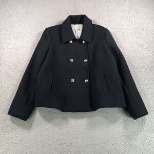 Nili Lotan Coat Womens XL Blue Navy Wool Blend Cropped Peacoat Target Button NEW